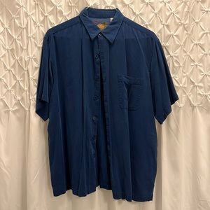 Mens xl Caribbean silk navy short sleeve button down shirt